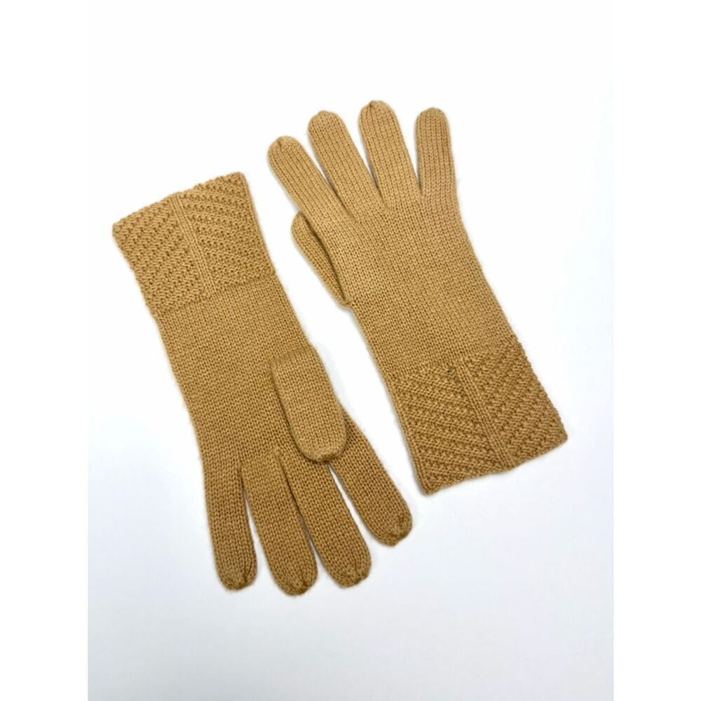 NWOT Lord & Taylor Knit Cashmere Gloves Camel Color One Size Soft Winter